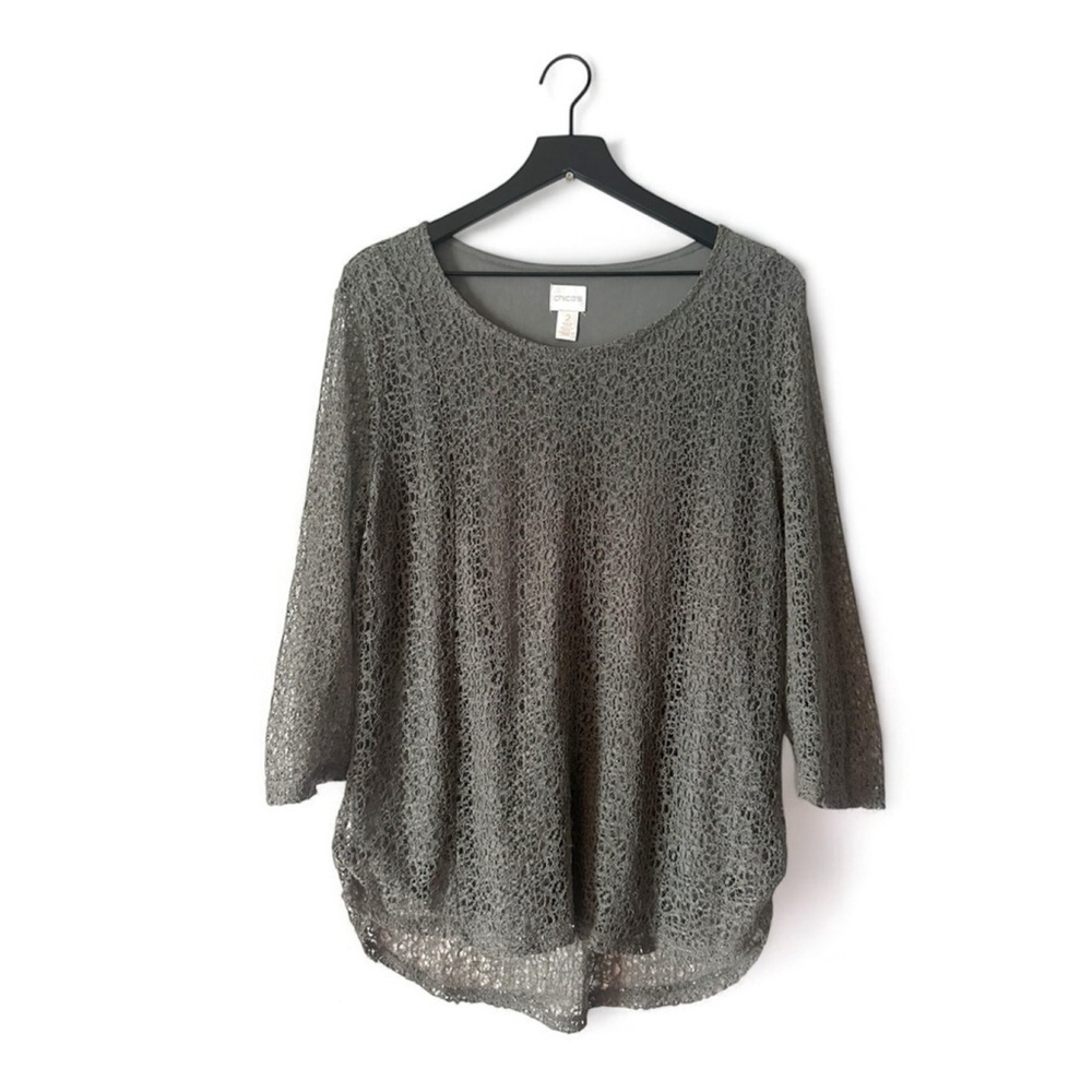 Chico's Muted Green Lace Knit Top Women's Size 2/Large